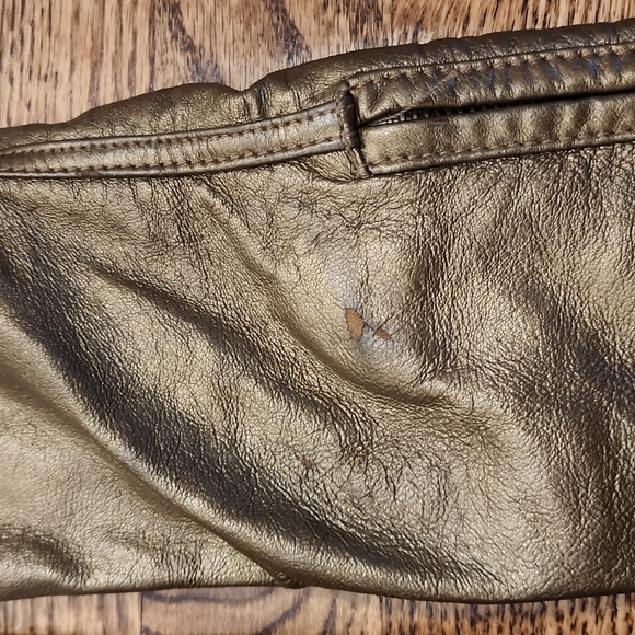 (XXS) le Chateau Metallic Bronze Moto Leather Ruched Zipper Jacket - Picture 11 of 13